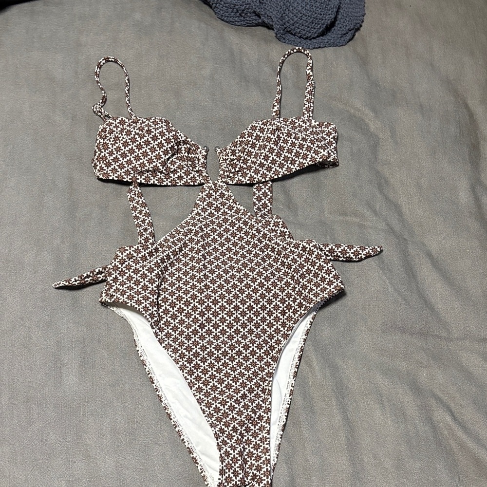 Floral Brown Cutout One-Piece Swimsuit